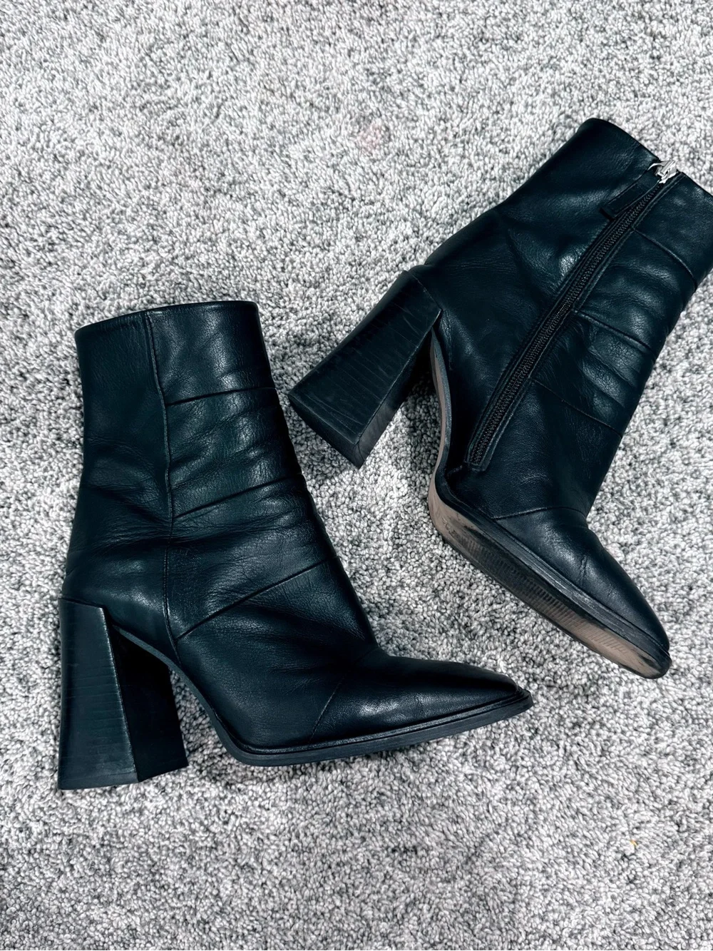 Topshop Black Genuine Leather Block Heel Square Toe Boots Women’s 38 US 7.5